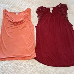 Banana Republic Coral Sleeveless Cowl Tank Top and H&M Red top